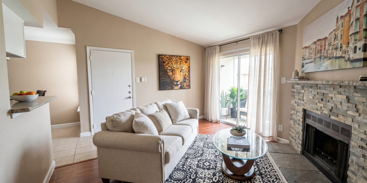 Furnished apartment living room at Falls of Wilcrest